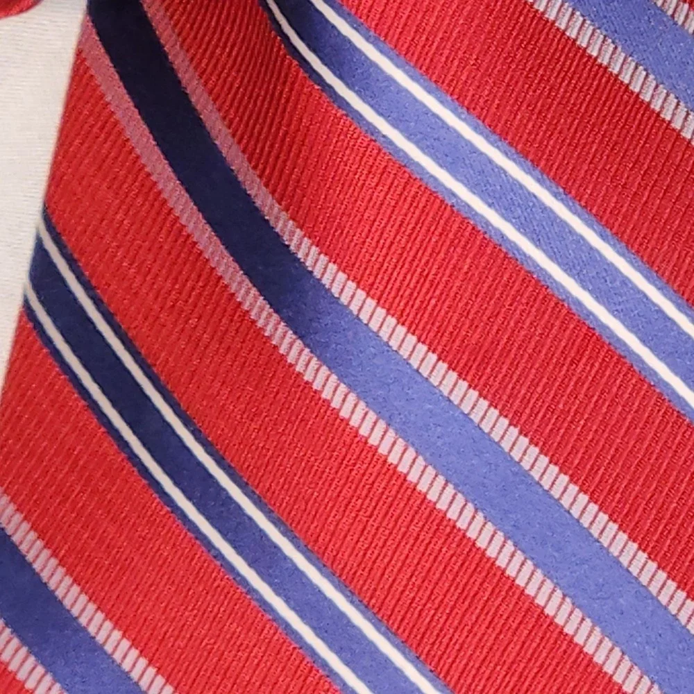 OS Neck Tie Red White Blue Striped Silk Excellent